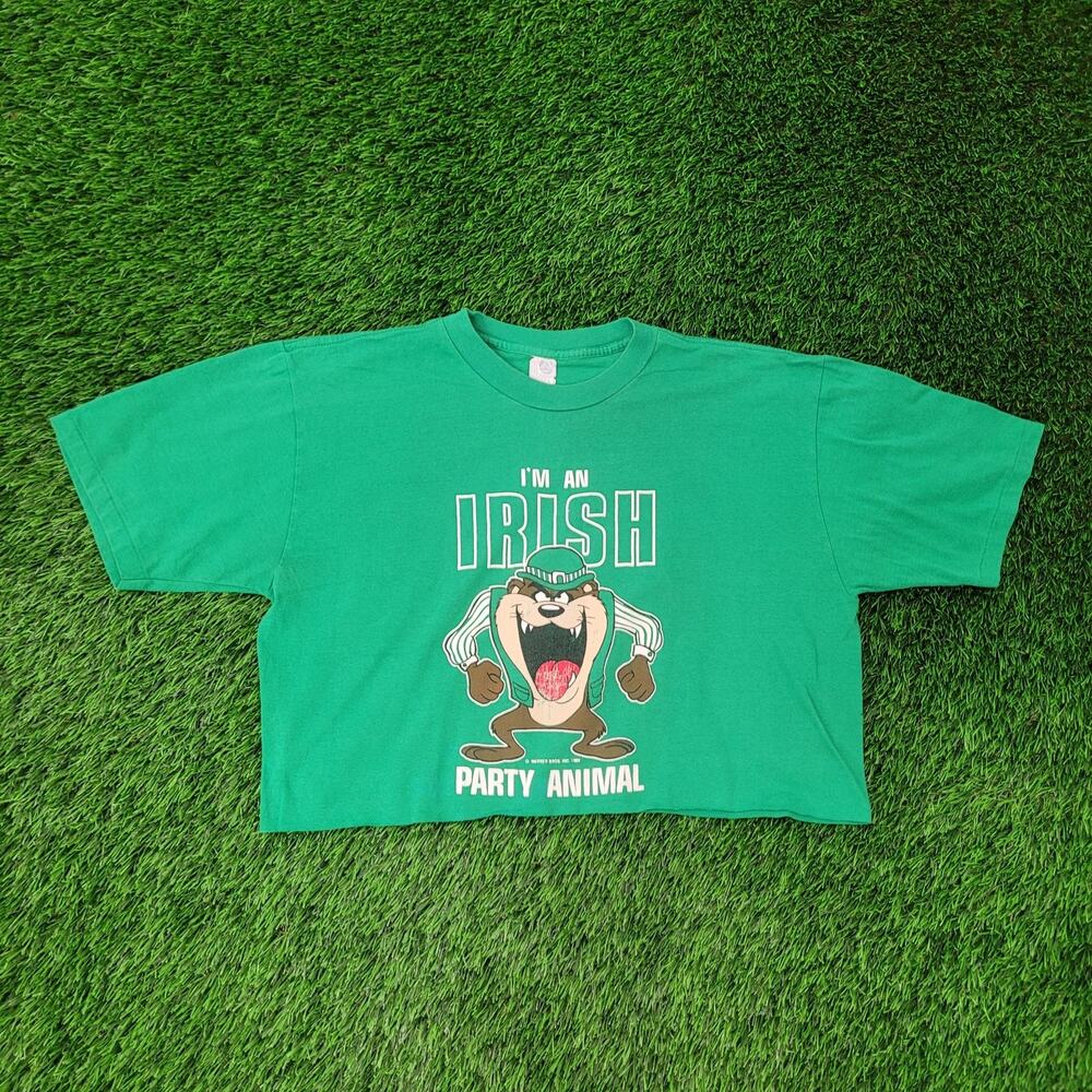 Vintage 1989 Warner-Bros Taz Shirt Women L 22x16 Irish Cropped